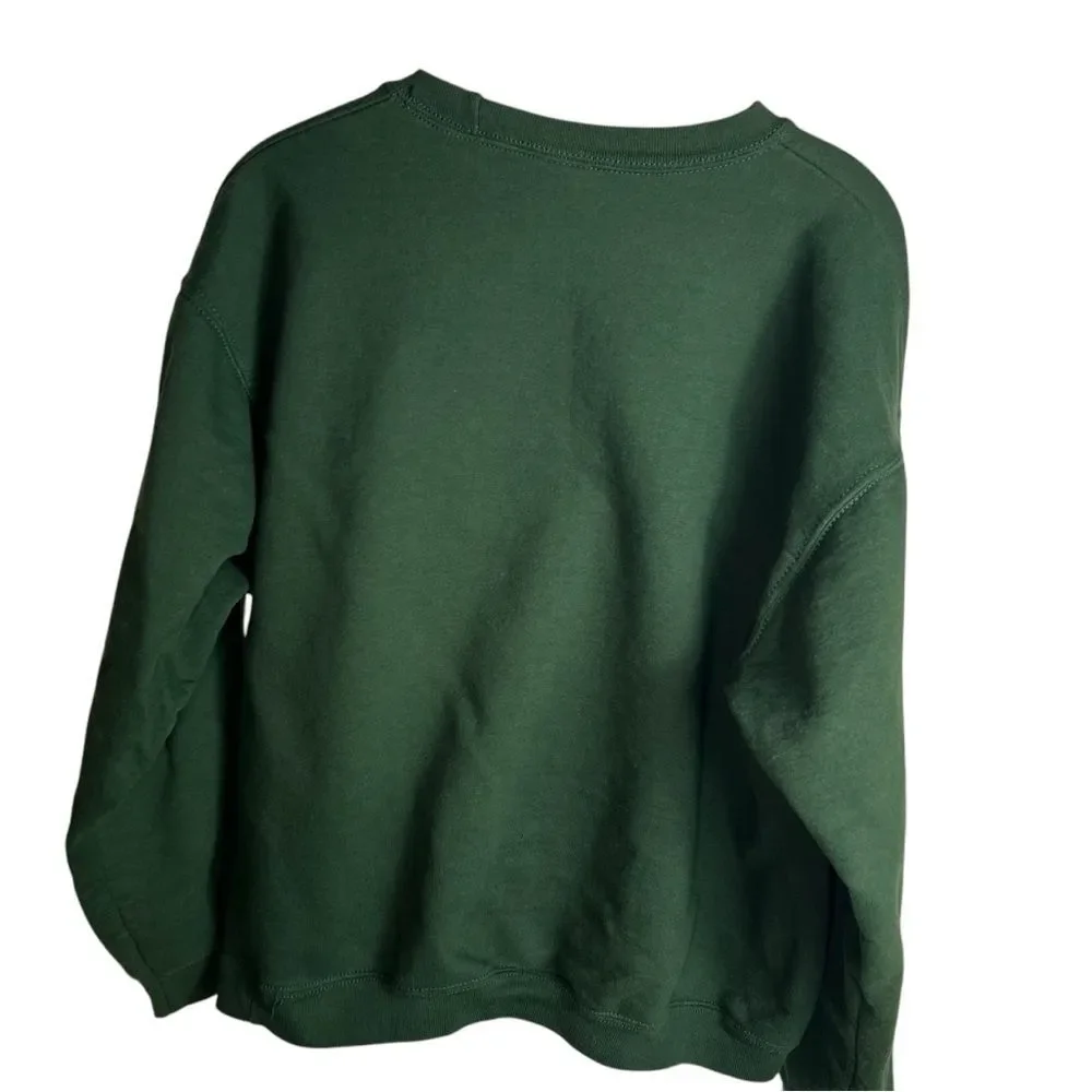 Vintage Embroidered Hunters Sweatshirt Medium Green Duck Buck Beer Bag Tag Brag - Picture 2 of 10